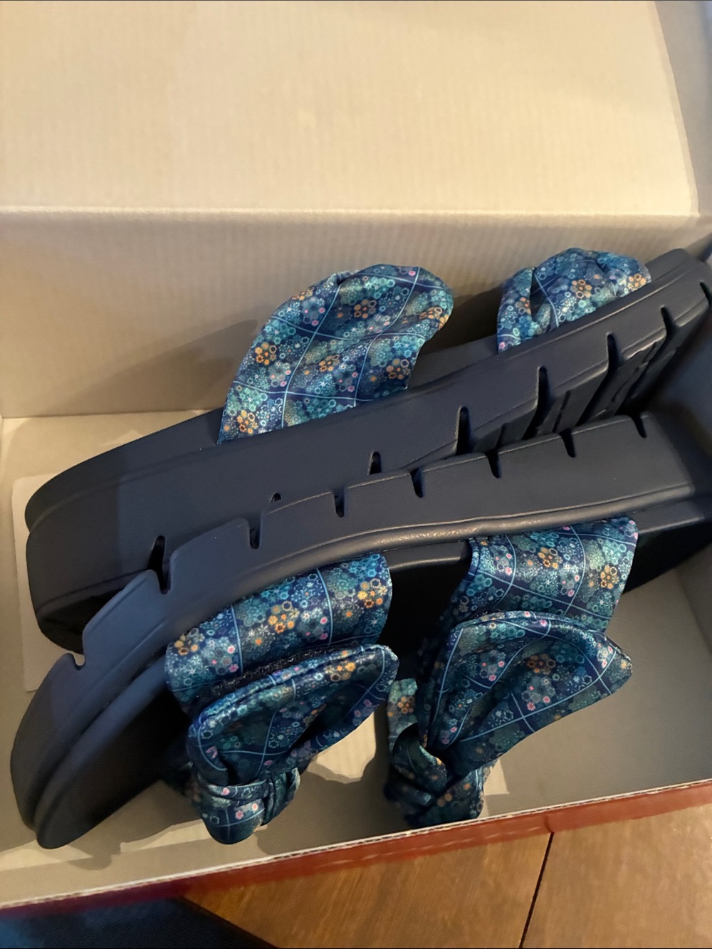 Alegria Navy & Teal Floral Print Kids Sandals